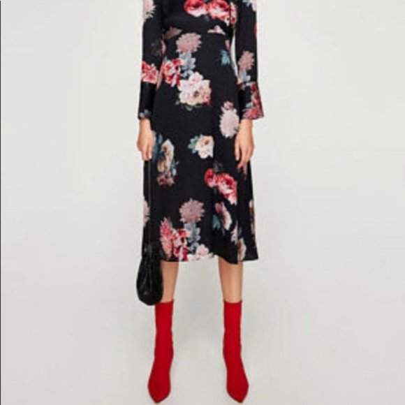 X SMALL Zara Chinese Style Silk Floral Dress - Picture 8 of 8